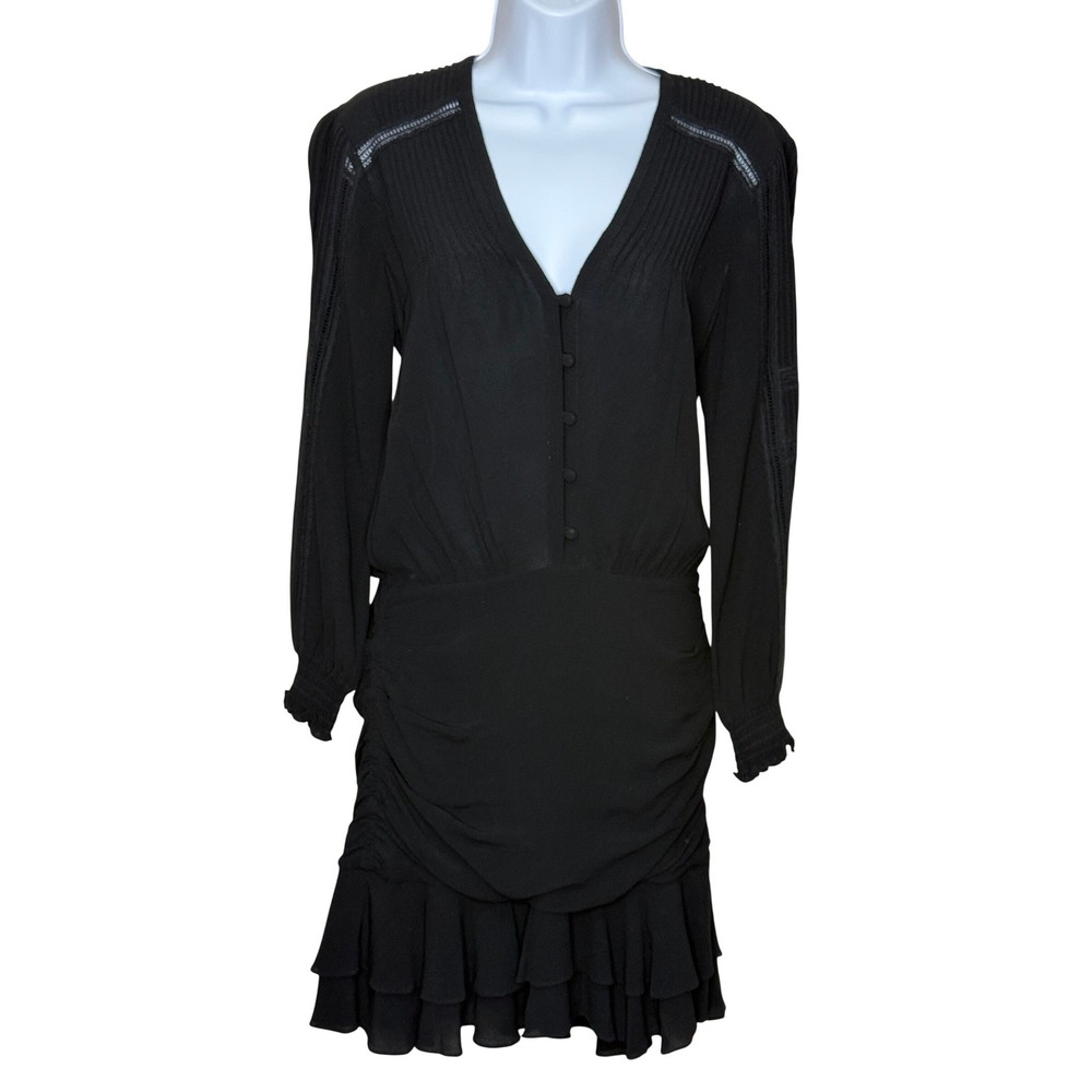 Veronica‎ Beard Jasper Lattice Detail Black Long Sleeve Mini Dress Ruched Size 0